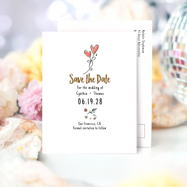 Whimsical Funky Hand Drawn Save the Date Ankündigungspostkarte (Whimsical Cute Save the Date Postcard)
