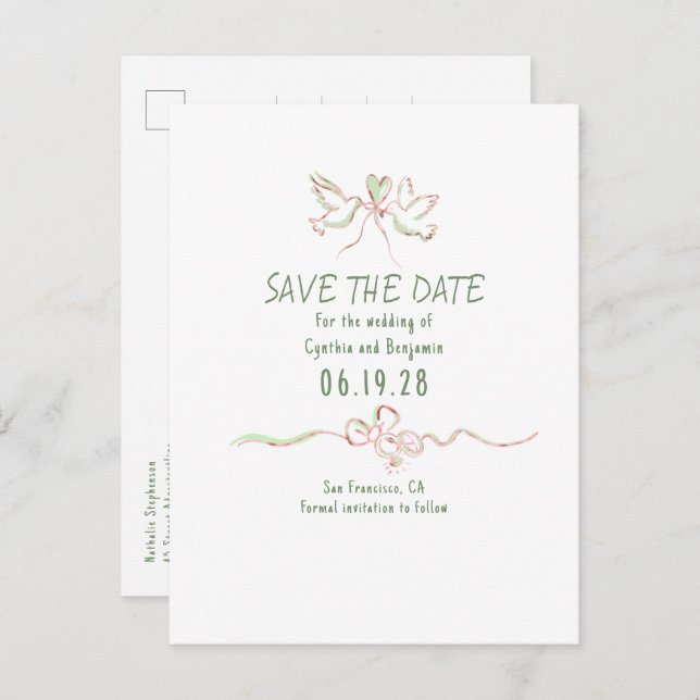 Whimsical Funky Hand Drawn Save The Date Ankündigungspostkarte (Vorne/Hinten)