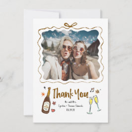 Whimsical Funky Hand Drawn Wedding Foto Dankeskarte