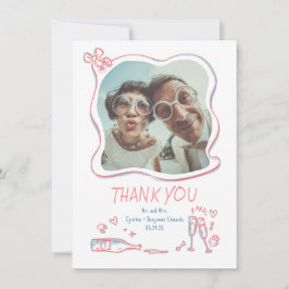 Whimsical Funky Hand Drawn Wedding Foto Dankeskarte