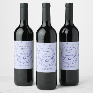 Whimsical Funky Hand Drawn Wedding Wine Label Weinetikett