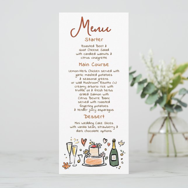 Whimsical Funky Handwritten Fall Wedding Menu Menükarte (Stehend Vorderseite)
