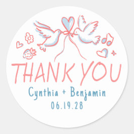 Whimsical Funky Niedlich Hand Drawn Wedding Vielen Runder Aufkleber