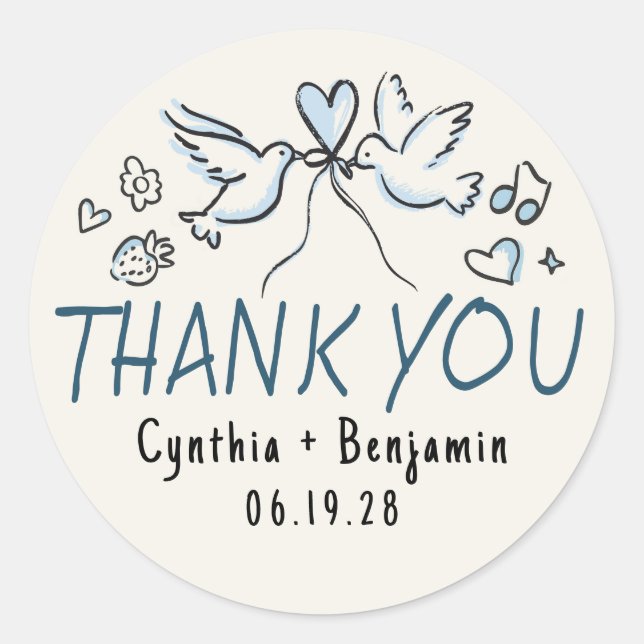 Whimsical Funky Niedlich Hand Drawn Wedding Vielen Runder Aufkleber (Vorderseite)