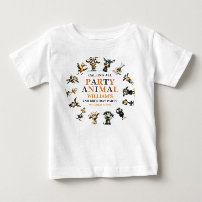 Whimsical Funny Animals 2nd Birthday Party Baby T-shirt (Vorderseite)