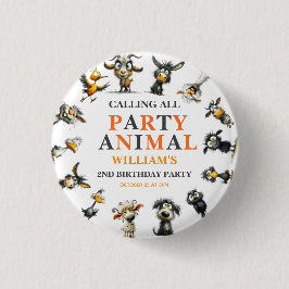 Whimsical Funny Animals 2nd Birthday Party Button