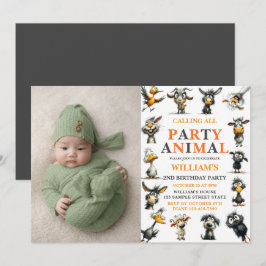Whimsical Funny Animals 2nd Birthday Party Einladung