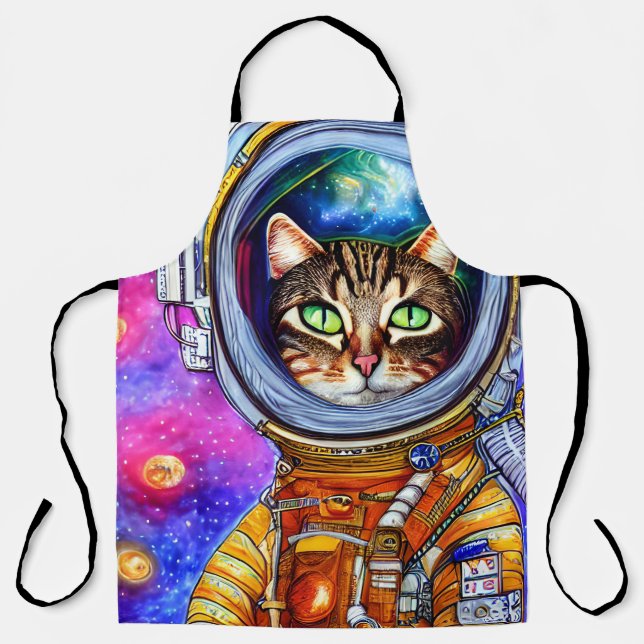 Whimsical Funny Astronaut Cat Schürze (Vorderseite)