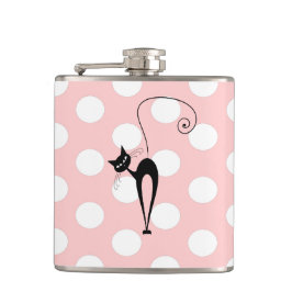 Whimsical Funny Black Cat elegante Polka Punkte Flachmann