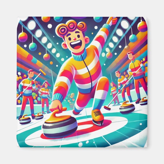 Whimsical Funny Curling Sport Magnet (Vorne)
