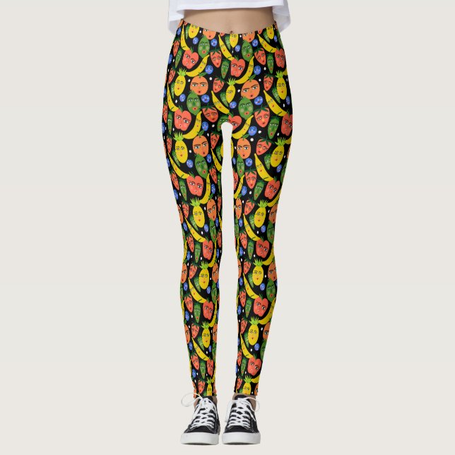 Whimsical Funny Fruchtsalat Muster Leggings (Vorderseite)