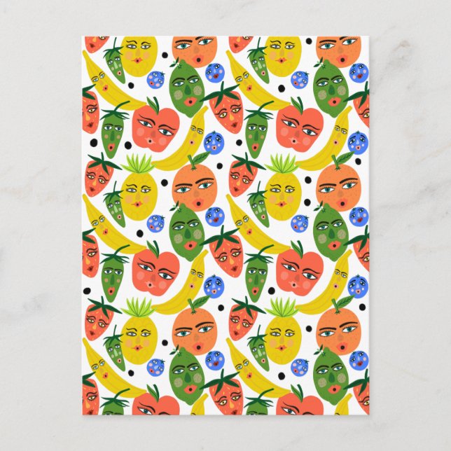 Whimsical Funny Fruchtsalat Muster Postkarte (Vorderseite)