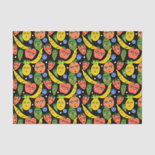 Whimsical Funny Fruchtsalat Muster Schwarz Seidenpapier