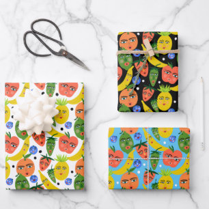 Whimsical Funny Fruchtsalat Muster Varieté Geschenkpapier Set