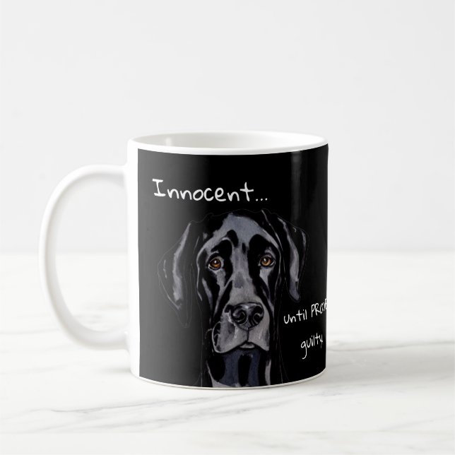 Whimsical Funny Hund unschuldig Schwarz Kaffeetasse (Links)