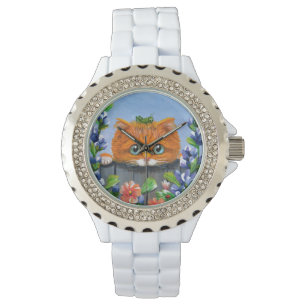Whimsical Funny Orange Tabby Cat Creationarts Armbanduhr