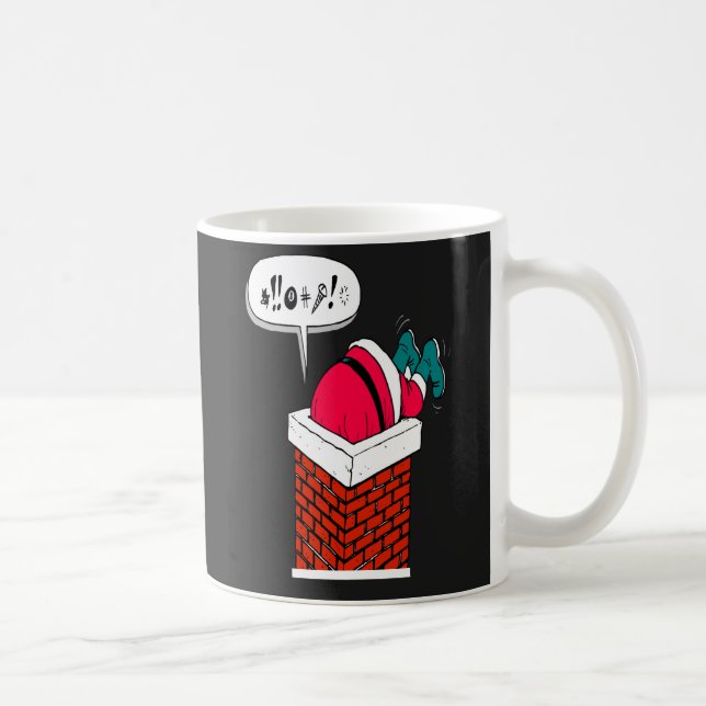 Whimsical Funny Santa Got Stuck Kaffeetasse (Rechts)