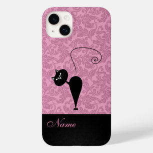 Whimsical Funny trendy Black Cat Damask Case Mate