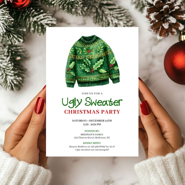 Whimsical Funny Ugly Sweater Holiday Invite Einladung (Whimsical Funny Ugly Sweater Holiday Invite)
