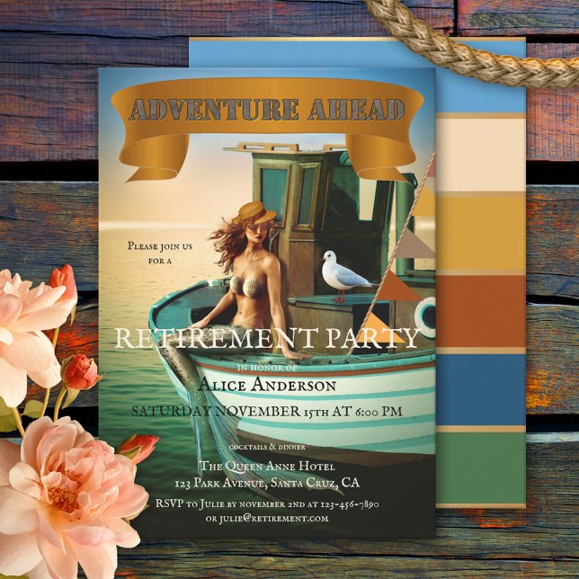 Whimsical Funny Vintag Mermaid Rentirement Einladung (Von Creator hochgeladen)