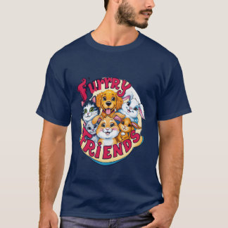 Whimsical Furry Friends Vibrant Pet Companies fam T-Shirt