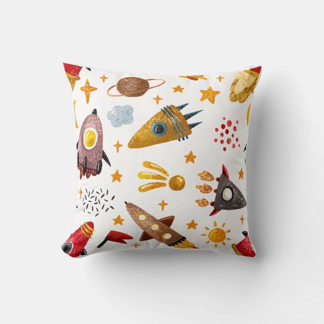 Whimsical Galaxy Rocket Ship Pattern Kids Decor Kissen (Vorderseite)