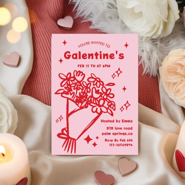 Whimsical Galentines Valentines girls  Party Einladung (Von Creator hochgeladen)