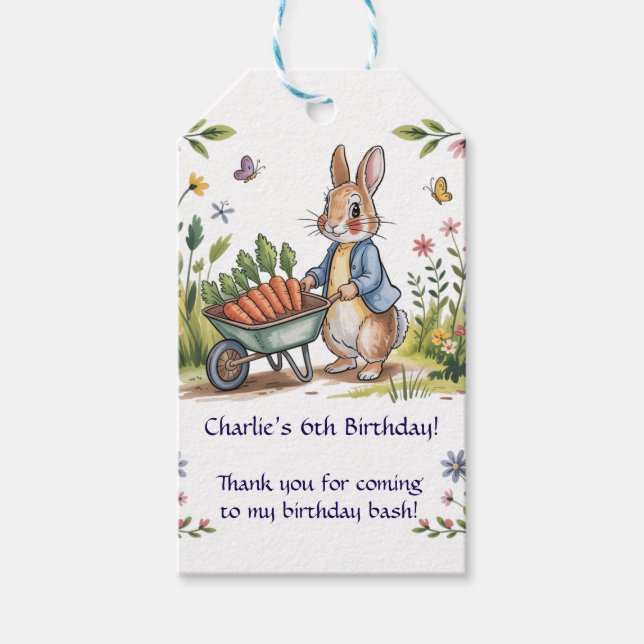 Whimsical Garden Bunny Boy Birthday Bash Gefallen Geschenkanhänger (Vorderseite)