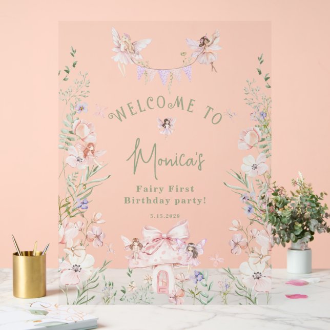 Whimsical garden Fairy First Birthday Welcome Acrylschild (Hochzeit)
