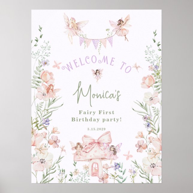 Whimsical garden Fairy First Birthday Welcome Poster (Vorne)