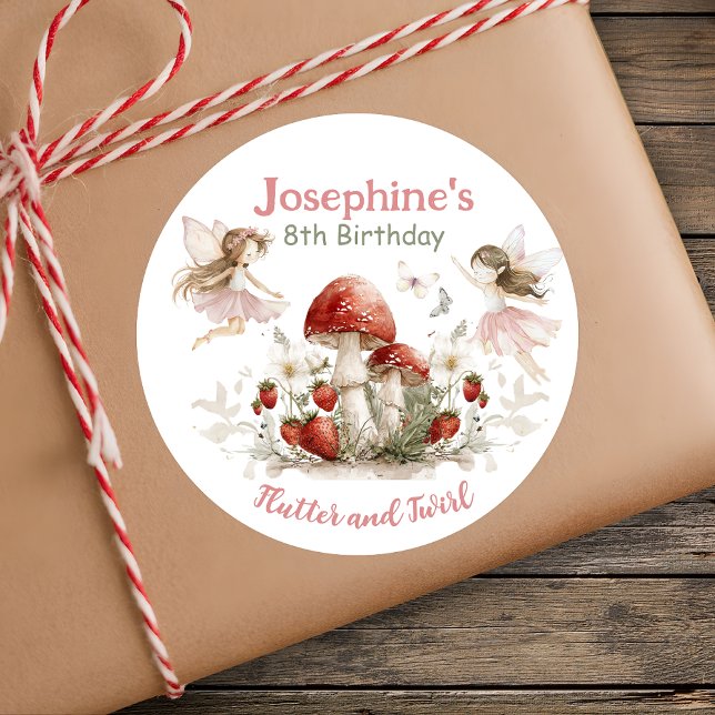 whimsical garden flutter and twirl fairy birthday  runder aufkleber (Von Creator hochgeladen)
