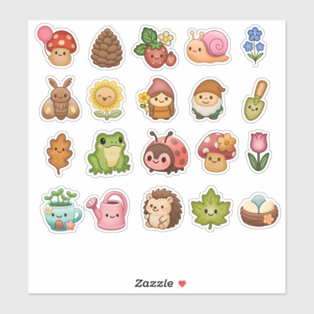 Whimsical Garden Friends Sticker Sheet (Blatt)
