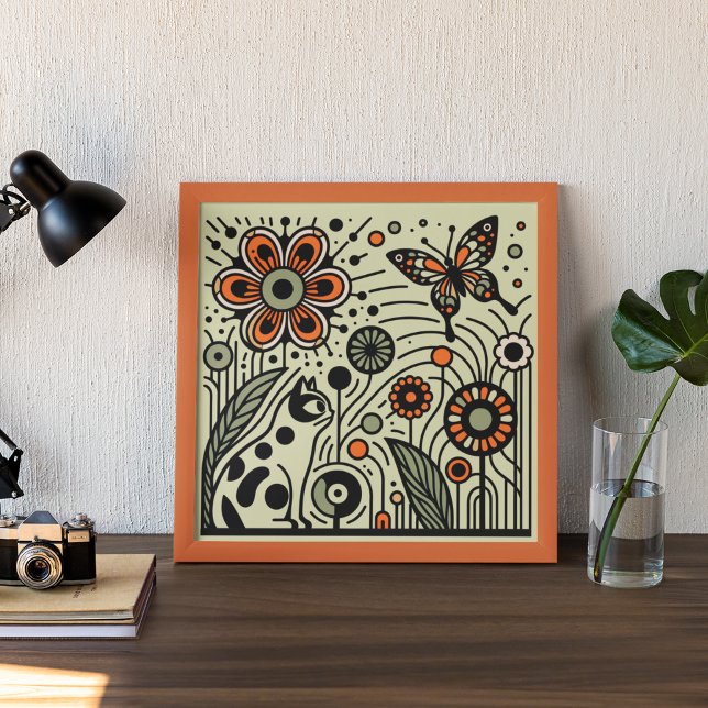 Whimsical Garden Harmonie: Katze, Blume und Butter Poster (Von Creator hochgeladen)