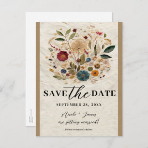 Whimsical Garden Pressed Blume Save the Date Ankündigungspostkarte
