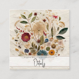 Whimsical Garden Pressed Flowers Boho-Hochzeit Quadratische Visitenkarte