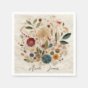 Whimsical Garden Pressed Flowers Boho-Hochzeit Serviette