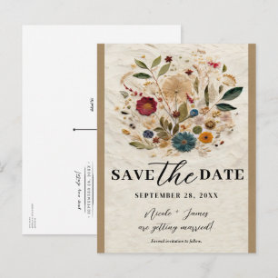 Whimsical Garden Pressed Flowers Save-the-Date Ankündigungspostkarte