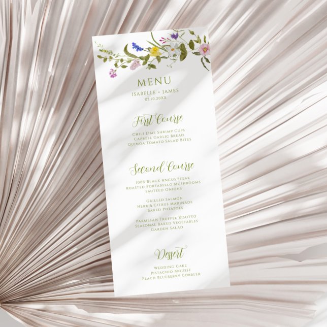 Whimsical Garden Wildblume Wedding Menu Menükarte (Von Creator hochgeladen)