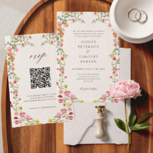 Whimsical Garden Wildblume Wedding QR Code Einladung
