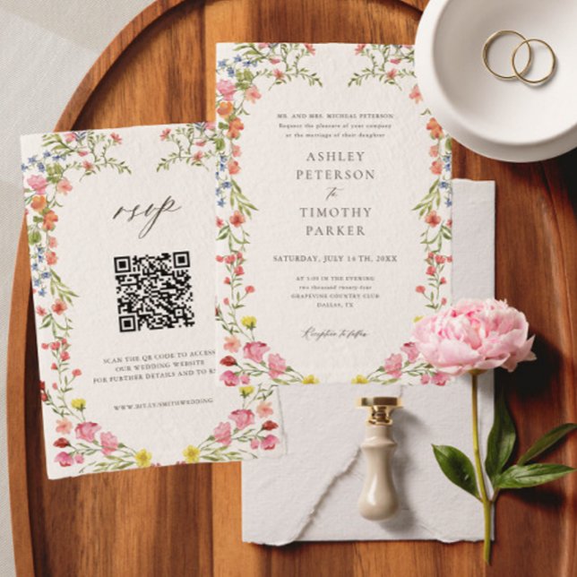 Whimsical Garden Wildblume Wedding QR Code Einladung (Von Creator hochgeladen)