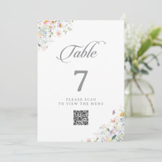 Whimsical Garden Wildflower QR-Code-Tischnummern Einladung