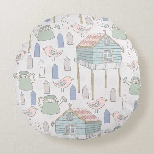 Whimsical Gardener Rundes Kissen (Vorderseite)
