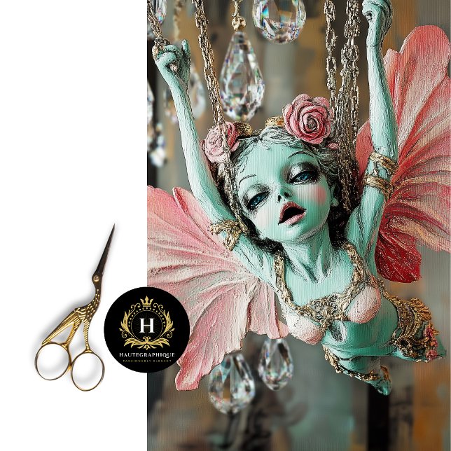 Whimsical Gargoyle Fairy Pink Green Decoupage Seidenpapier (Von Creator hochgeladen)