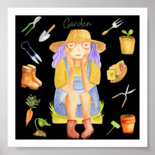 Whimsical Gartendame Aquarellkunst Poster