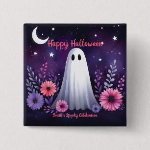Whimsical Geist und Floral Spooky Pink Lila Button