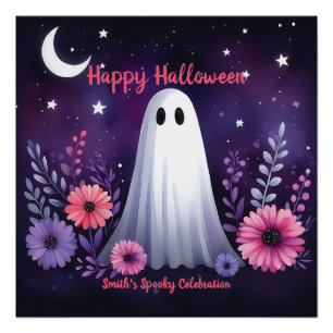 Whimsical Geist und Floral Spooky Pink Lila Poster