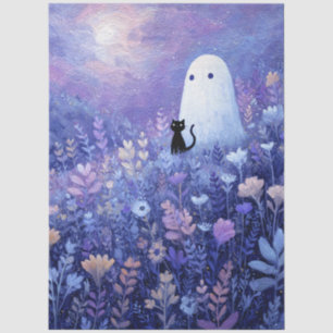 Whimsical Geist und Katze in Twilight Meadow Seidenpapier