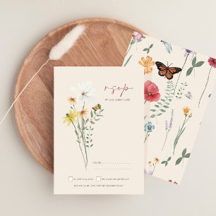 Whimsical gelbe Gänseblümchen-Wildblumen-Hochzeit RSVP Karte