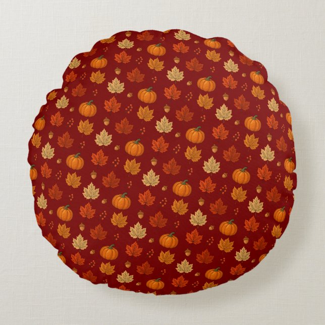 Whimsical gemütlicher Herbst  Rundes Kissen (Vorderseite)