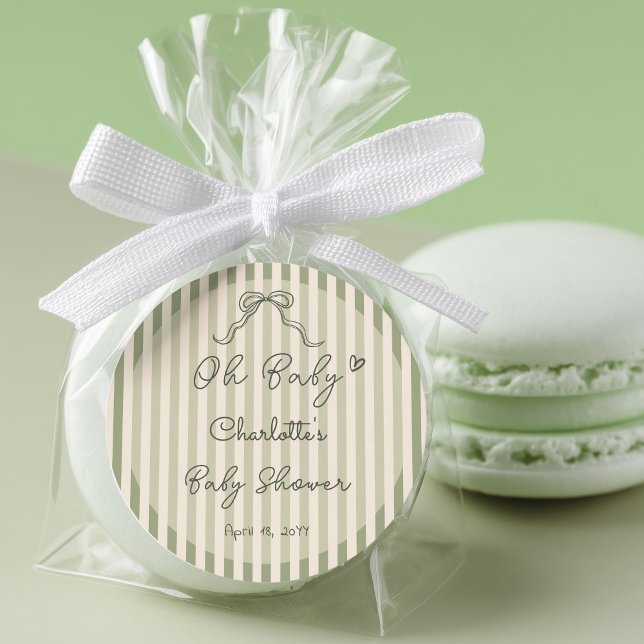 Whimsical Gender Neutral Sage Green Oh Baby Runder Aufkleber (Von Creator hochgeladen)